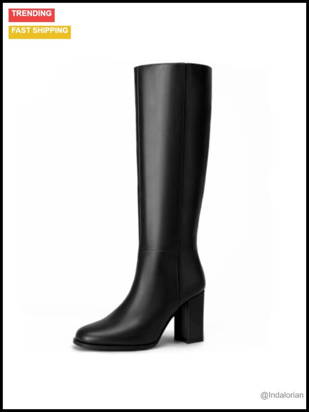 Knee High Round Toe Block Chunky Heeled Dress Boots Manmade Material